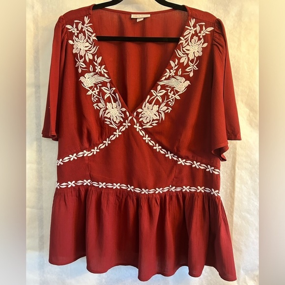 Knox Rose embroidered flowy blouse top w/flutter sleeves Sz-XXL. Y17 - Picture 6 of 10